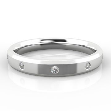 3mm Bevelled Flat Court with Ten Flush Set Diamonds | White Gold, Palladium, Platinum