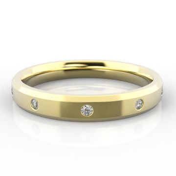 3mm Bevelled Flat Court with Ten Flush Set Diamonds | Yellow Gold