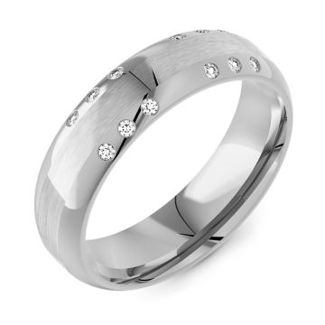 6mm Flattened Domed Court with 12 Diamonds | Platinum, Palladium, White Gold