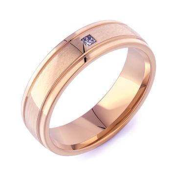 6mm Machined Modern Court with Princess Diamond | Rose Gold