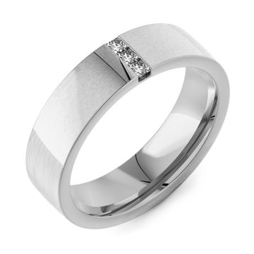 6mm Flat Court with 3 Princess Diamonds | White Gold, Platinum, Palladium