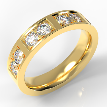 5.5mm Flat Court with Grouped Pave Set Round Diamonds | Yellow Gold