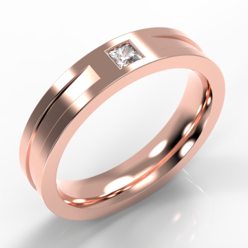 5mm Extra Heavy Machined Flat Court with Princess Diamond | Rose Gold