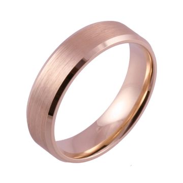 Bevelled Edge and Brushed Flat Court | Rose Gold Wedding Rings