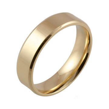 Bevelled Edge Polished Flat Court | Yellow Gold Wedding Rings