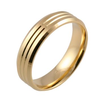 Flat Court with Twin Grooves and Bevelled Edges | Yellow Gold Wedding Rings