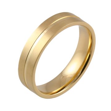 Machined Central Groove Flat Court | Yellow Gold Wedding Rings