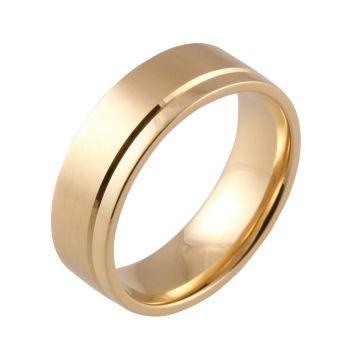 Machined Offset Groove Flat Court | Yellow Gold Wedding Rings