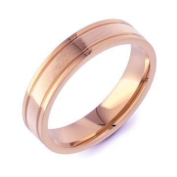 Machined Flat Court with Twin Finish | Rose Gold Wedding Ring