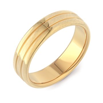 Machined Grooves & Satin Double Comfort | Yellow Gold