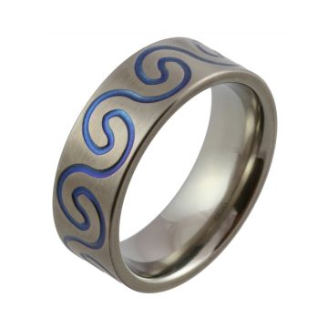 Blue Wave Pattern Zirconium Wedding Ring
