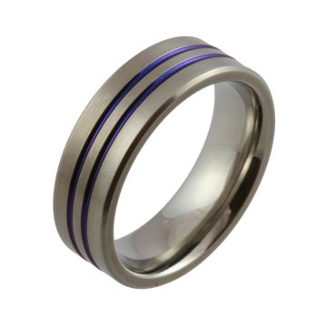 Purple to Blue Twin Groove Zirconium Wedding Ring