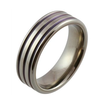 Navy Blue Triple Groove Zirconium Wedding Ring