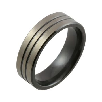 Contrasting Zirconium Twin Groove Wedding Ring