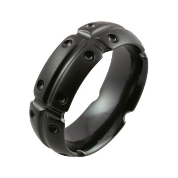 Matrix Design with Satin Top and Polished Detail Black Zirconium Wedding Ring