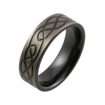 Celtic Knot Design with Relieved Black Finish Zirconium Wedding Ring