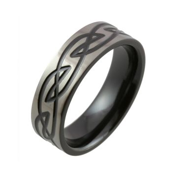 Celtic Knot Design with Polished Relieved Black Finish Zirconium Wedding Ring