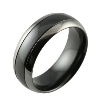 Black Zirconium Two Tone Domed & Grooved Men’s Wedding Ring