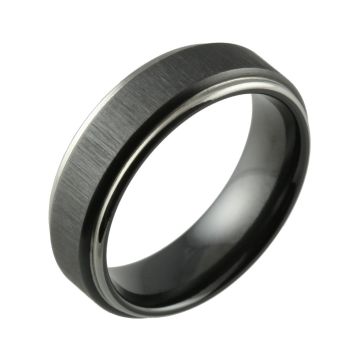 Black Zirconium Two Tone Linished & Shouldercut Men’s Wedding Ring