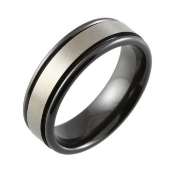 Black Machined Top Two Tone Wedding Ring
