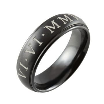 Roman Numeral Black Zirconium Ring with Shouldercut Edges