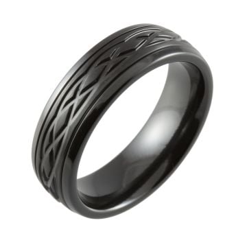 Celtic Knot Machined Modern Court Black Zirconium Ring