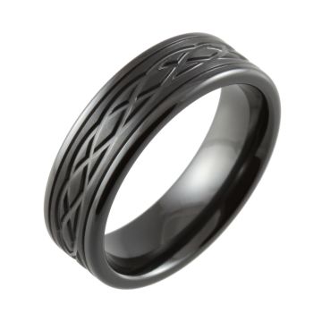 Celtic Knot Machined Flat Court Black Zirconium Ring
