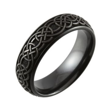 Celtic Knot Laser Engraved Domed Black Zirconium Ring