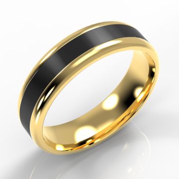 Yellow Gold Softened Flat Court with Black Zirconium Inlay