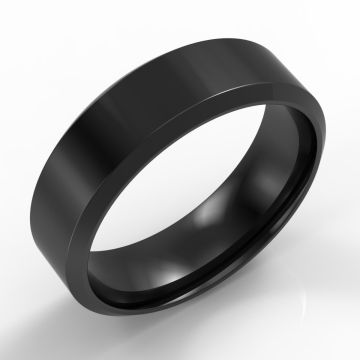 Bevelled Edge Plain Black Zirconium Ring