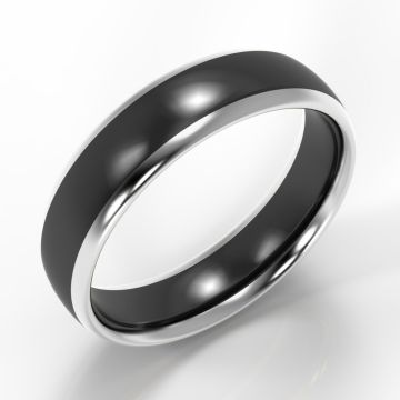 Bi-Metal White Edges & Black Zirconium Classic Court Ring