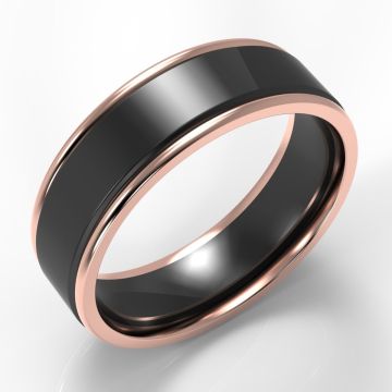 Bi-Metal 9ct Rose Gold Edged Black Zirconium Flat Court Ring