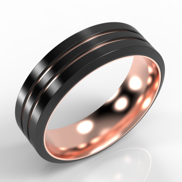 Rose Gold and Black Zirconium Bevelled Edge Ring with Twin Channels