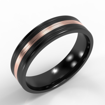 Black Zirconium Flat Top with Rose Gold Inlay and Twin Finish Ring