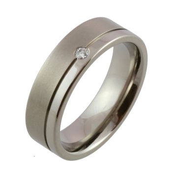 Titanium Offset Twin Finish and Diamond Wedding Ring