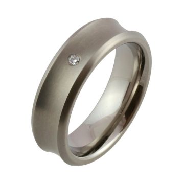 Titanium Concave Shape with 1 Diamond Wedding Ring