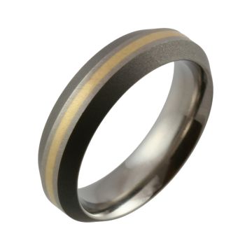 Sandblasted Bevelled Edge Titanium with Yellow Gold Inlaid Wedding Ring