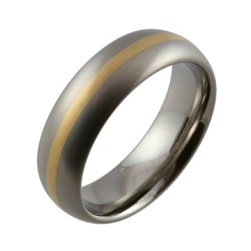 Titanium Domed Yellow Gold Inlay Wedding Ring
