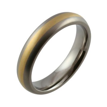 Titanium 5mm Domed Yellow Gold Inlaid Wedding Ring