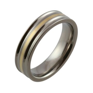 Machined Titanium and Yellow Gold Inlaid Wedding Ring
