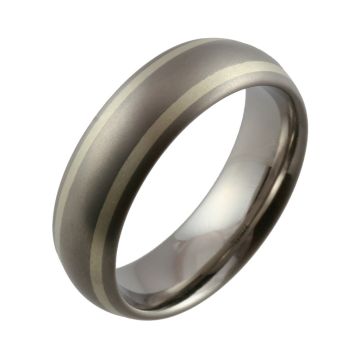 Titanium Domed with Two White Gold Inlays Wedding Ring
