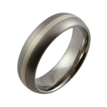 Titanium Domed White Gold Inlay Wedding Ring