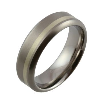 Rolled Edge Titanium with White Gold Inlaid Wedding Ring