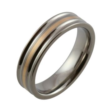 Machined Titanium and Red Gold Inlay Wedding Ring