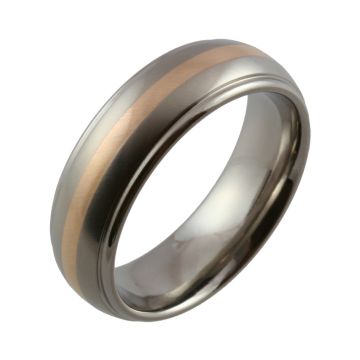 Shoulder Cut Titanium with Red Gold Inlaid Wedding Ring