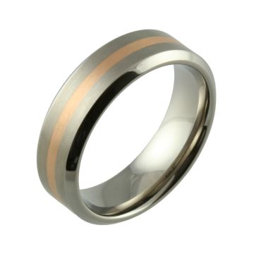Two Tone Bevelled Titanium & 9ct Rose Gold Inlaid Wedding Ring
