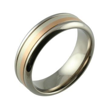 Two Tone Rose & White Gold Inlaid Titanium Wedding Ring