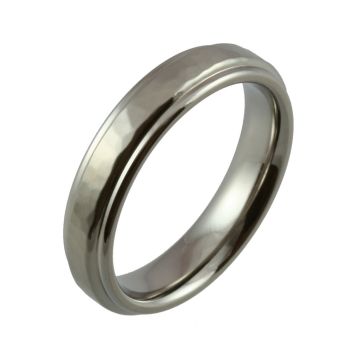 Shoulder Cut Edges with Hammered Top and Satin Finish Titanium Wedding Ring