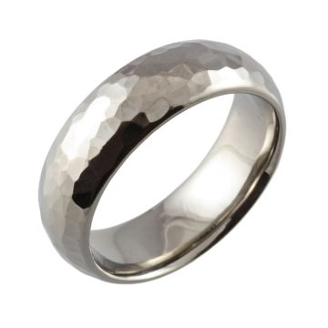 Domed with Hammered and Polished Finish Titanium Wedding Ring
