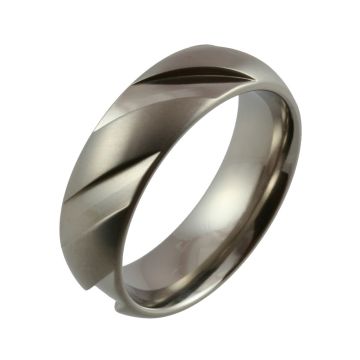 Domed with Machined Angular Sections Titanium Wedding Ring
